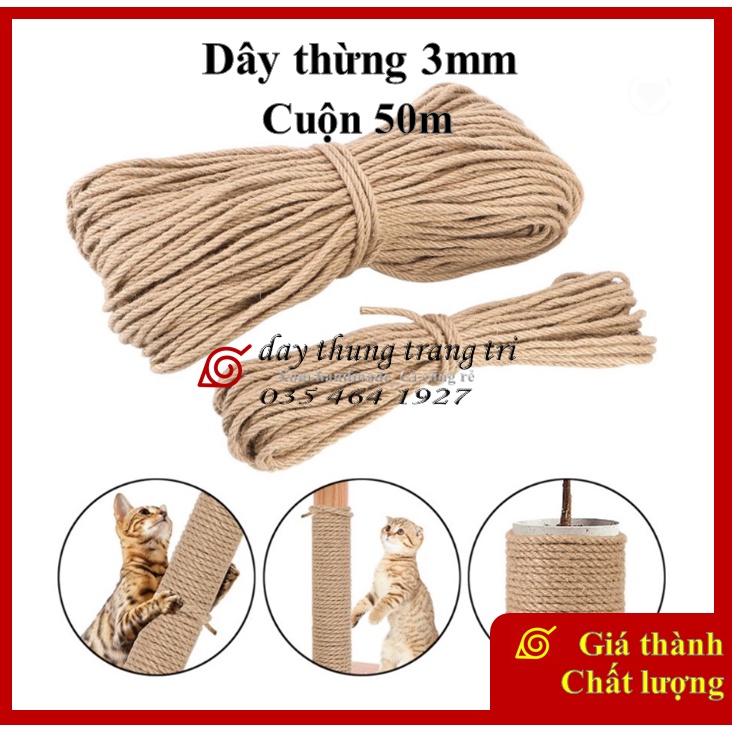 Dây thừng 3mm, làm trang trí, decor, đồ cào móng mèo, handmade
