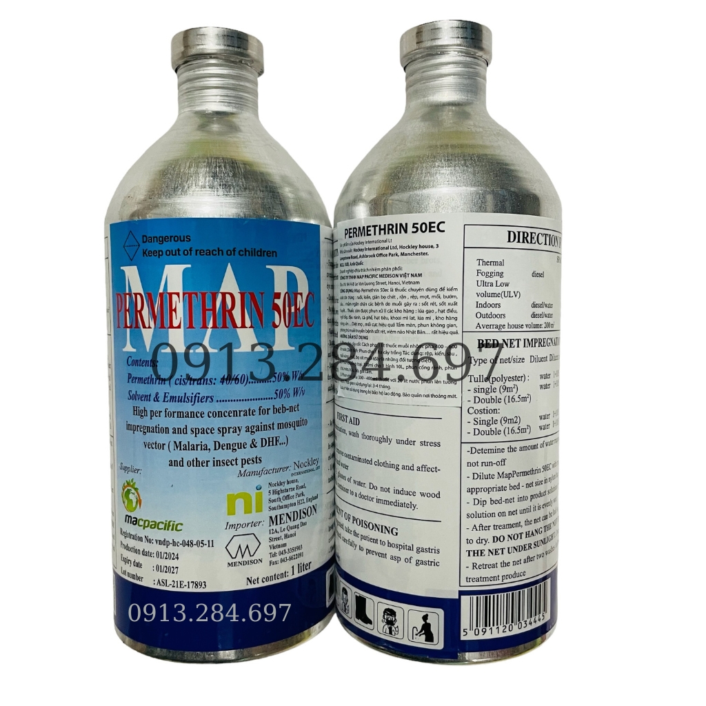 Thuốc diệt muỗi map permethrin 50ec chai nhôm 1l, tiêu diệt côn trùng sâu bệnh gậy hại ruồi vàng, rầy rệp, rệp sáp...
