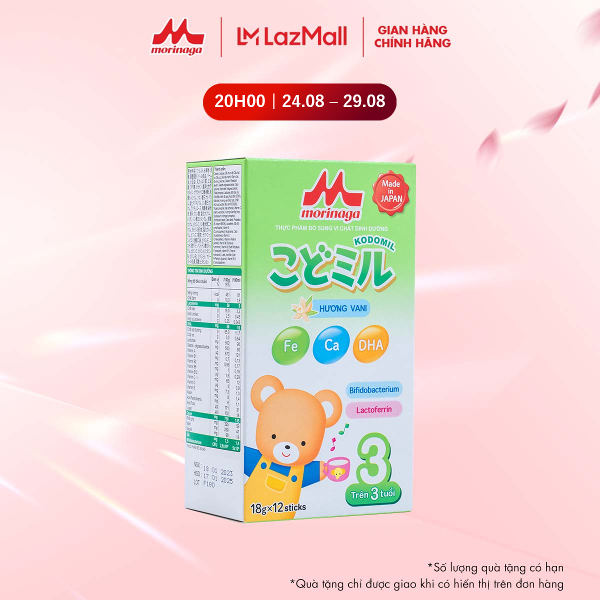 Sữa morinaga kodomil số 3 nhật bản 216g hương vani cho bé từ 3 tuổi chính hãng