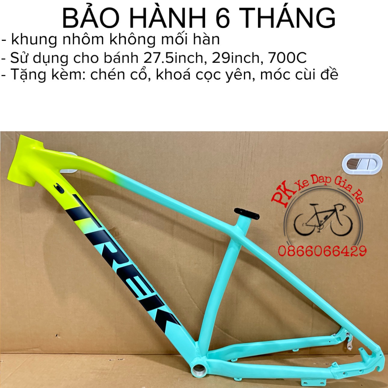 khung xe đạp TREK bánh 27.5-29 inch, Sườn nhôm xe đạp MTB không mối hàn dây cáp âm khung cao cấp