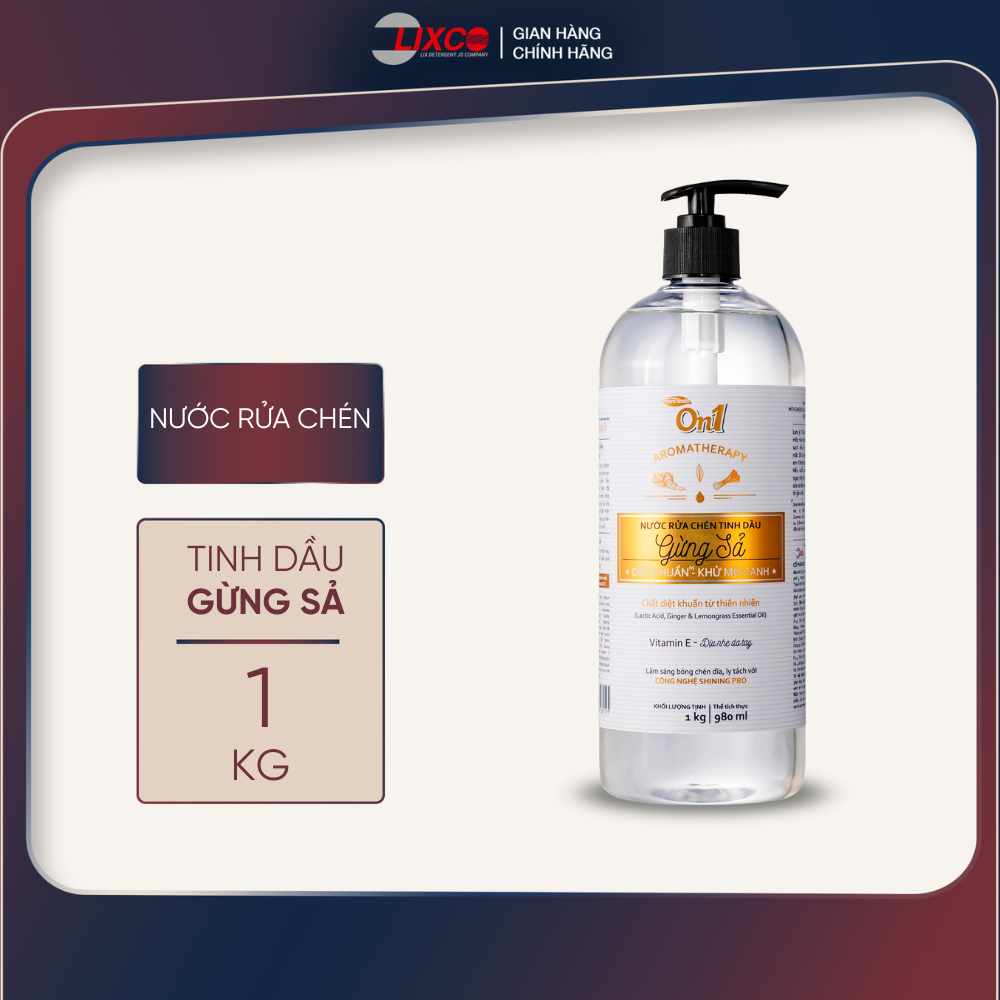 Nước rửa chén tinh dầu On1 hương gừng sả 1Kg N5503 - Sạch bóng vết dầu mỡ  bảo vệ da tay - Lixco Việt Nam
