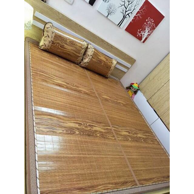 Chiếu trúc GẤP ĐÔI tăm vân gỗ in hoa , chiếu trúc tây bắc, cao bằng điều hòa mát lạnh nhiều size(1m/1m2/1m5/1m6/1m8/2m2)