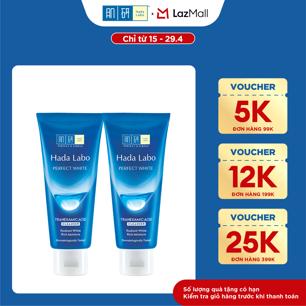 [VB] Bộ 2 Sữa rửa mặt dưỡng trắng Hada Labo Perfect White Tranexamic Acid Cleanser 80g