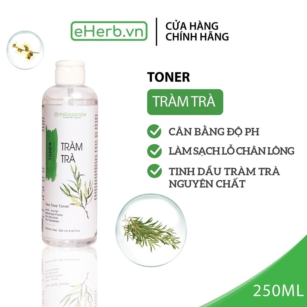 Toner nước hoa hồng milaganics tràm trà tea tree shine control and blemish clear toner 250ml - eherb