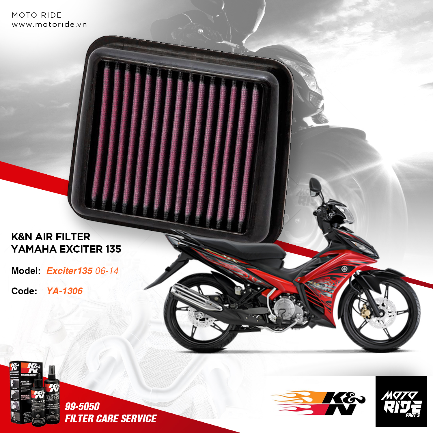 K&N YA-1306 LỌC GIÓ ĐỘ CHO YAMAHA EXCITER 135