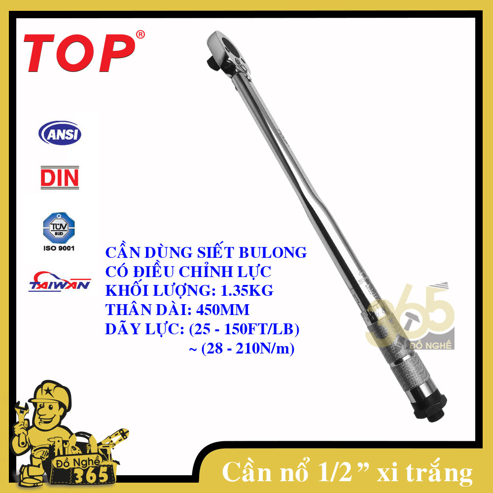 Cần siết chỉnh lực 1/2" TOP , cần nổ, cờ lê lực được làm từ vật liệu thép CR-V vừa đảm bảo độ chịu lực cao và đảm bảo kỹ thuật lắp ráp luôn mang lại độ chính xác cao nhất
