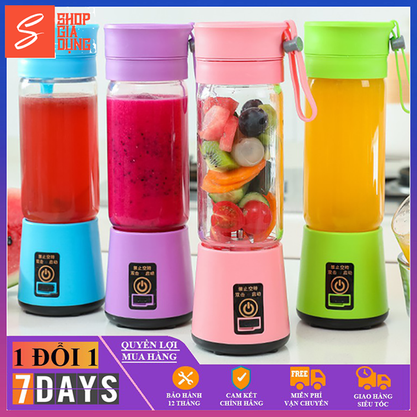 Máy Xay Sinh Tố Điện Cầm Tay Trái Cây Mix Có Thể Sạc Qua USB Chai Cốc Nước Trái Cây Nhỏ Gọn 400 Ml 4/6 Lưỡi