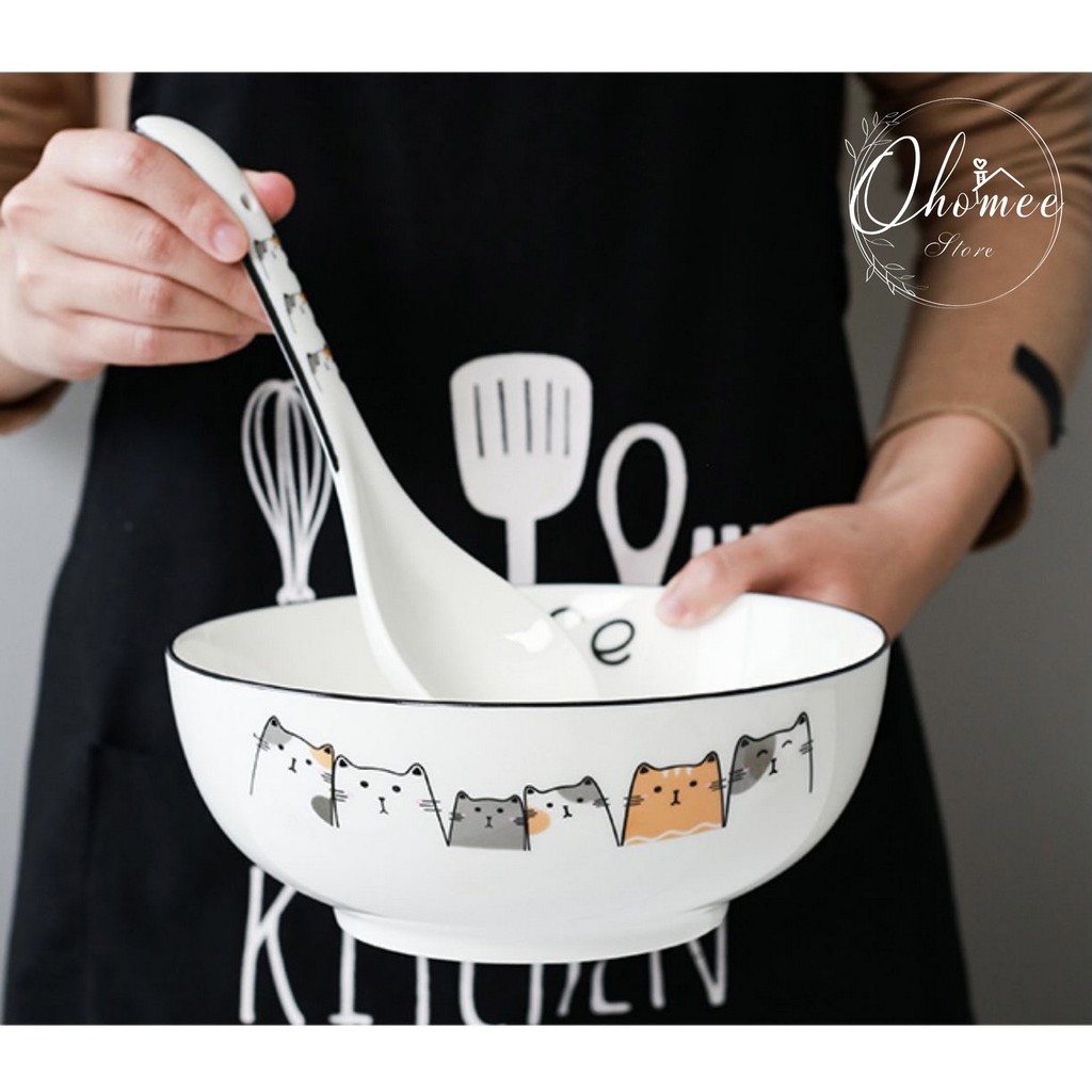 Muỗng-thìa lớn múc canh sứ cao cấp hình mèo dễ thương, đẹp