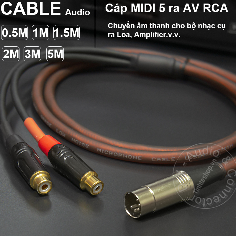 Cáp midi 5 chân ra 2 rca diy 0.5m đến 5m - dây chuyển din 5 sang 2 hoa sen cắm cho âm ly châu âu ra loa
