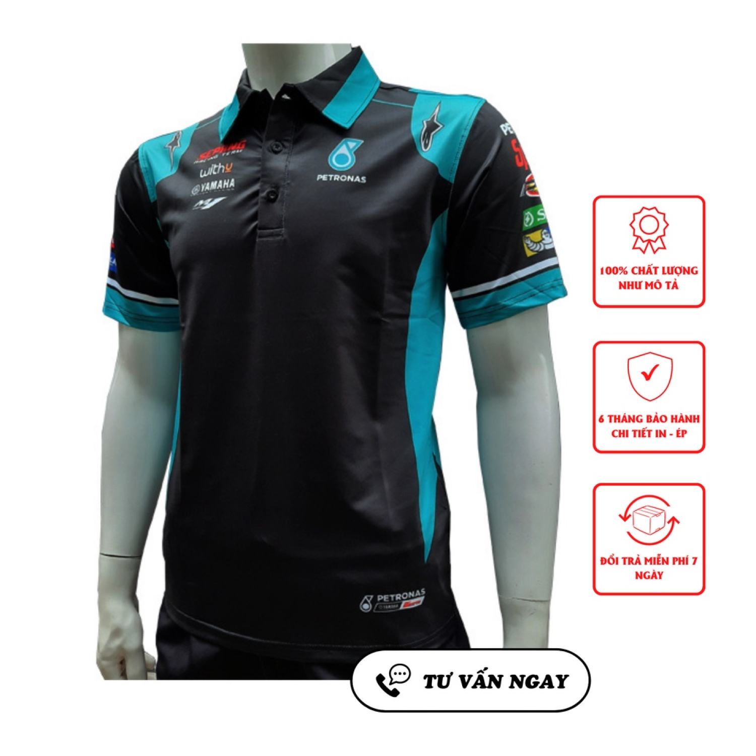 Áo thun nam có cổ, áo polo in logo yamaha petronas