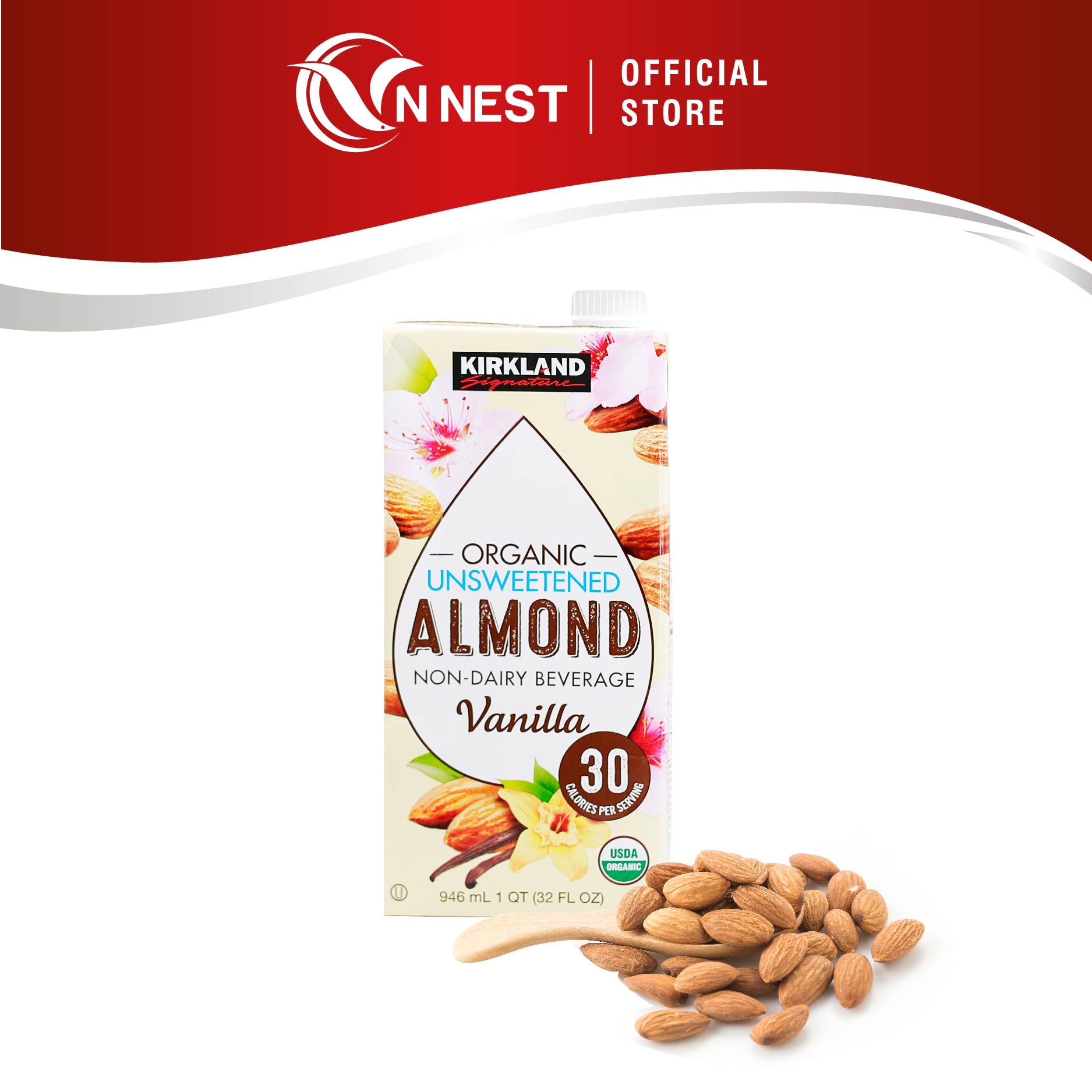 Sữa hạnh nhân Kirkland Signature Organic Almond - Không đường- Hương Vani