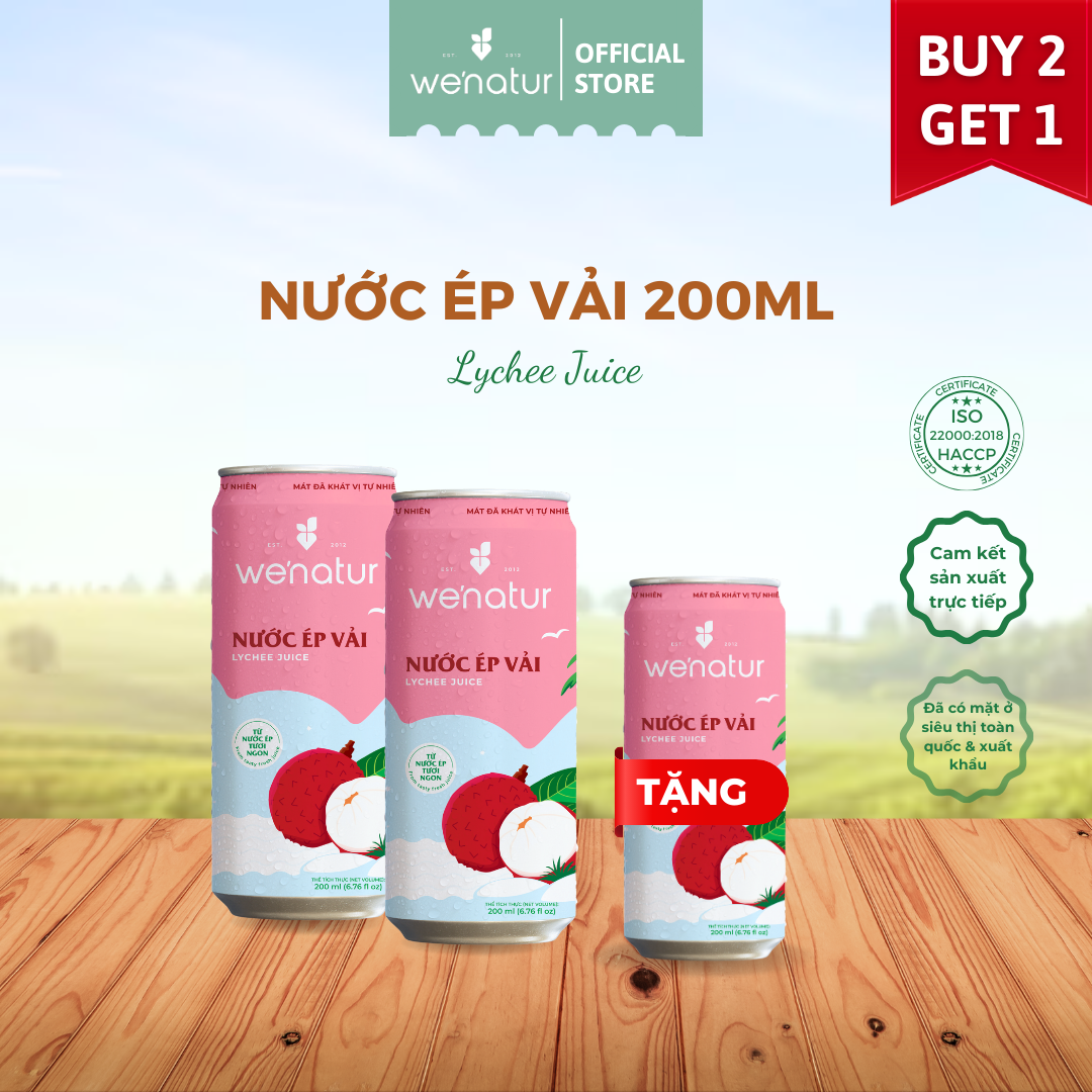 [MUA 2 TẶNG 1] Combo 2 Nước Ép Vải we'natur 200ml tặng 1 nước ép vải 200ml