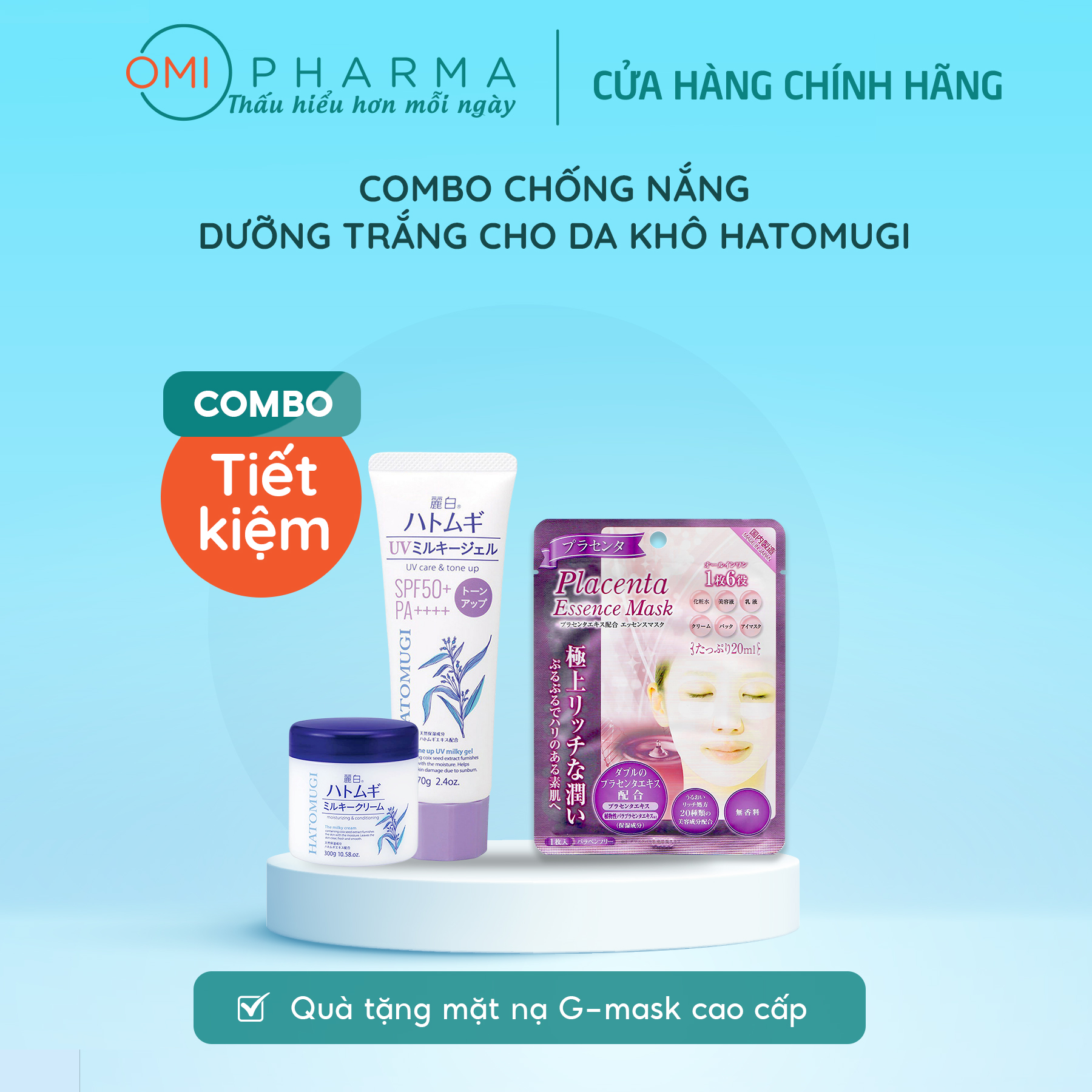 Combo Kem Chống Nắng Nâng Tone SPF50+ PA++++  Và Kem Dưỡng Ẩm Làm Trắng Da Reihaku Hatomugi Nhật Bản