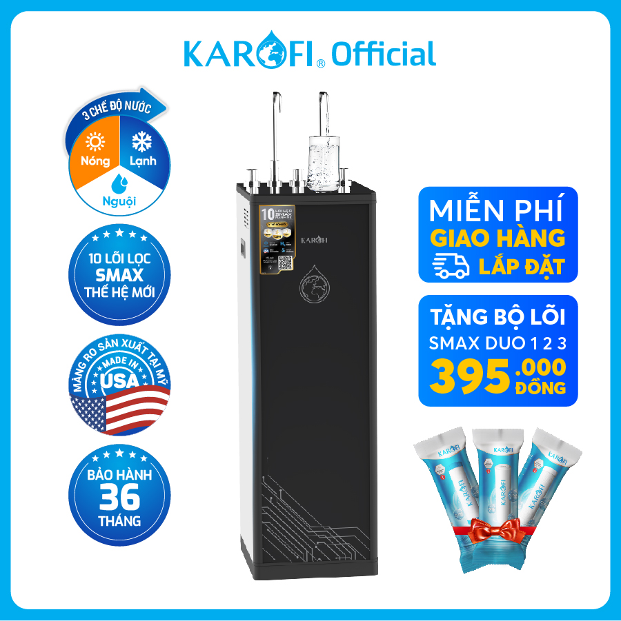 Máy lọc nước nóng lạnh 3 chức năng Karofi KAD-R38 10 lõi Smax chính hãng - Bảo hành 36 tháng
