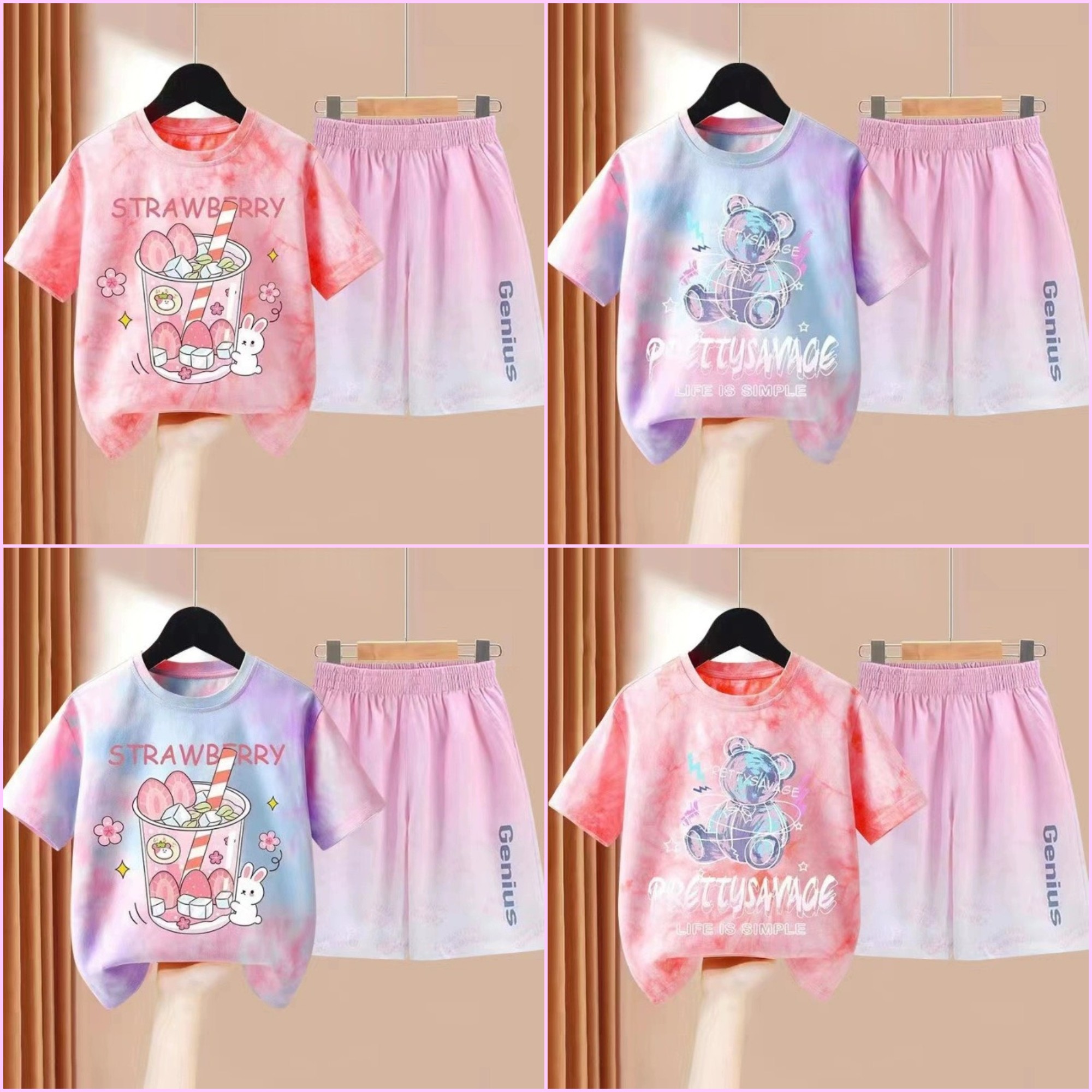 Set bộ quần áo mùa hè bé gái 9-43kg mẫu màu loang NHIỀU HÌNH XINH XẮN. Chất liệu mềm mại.