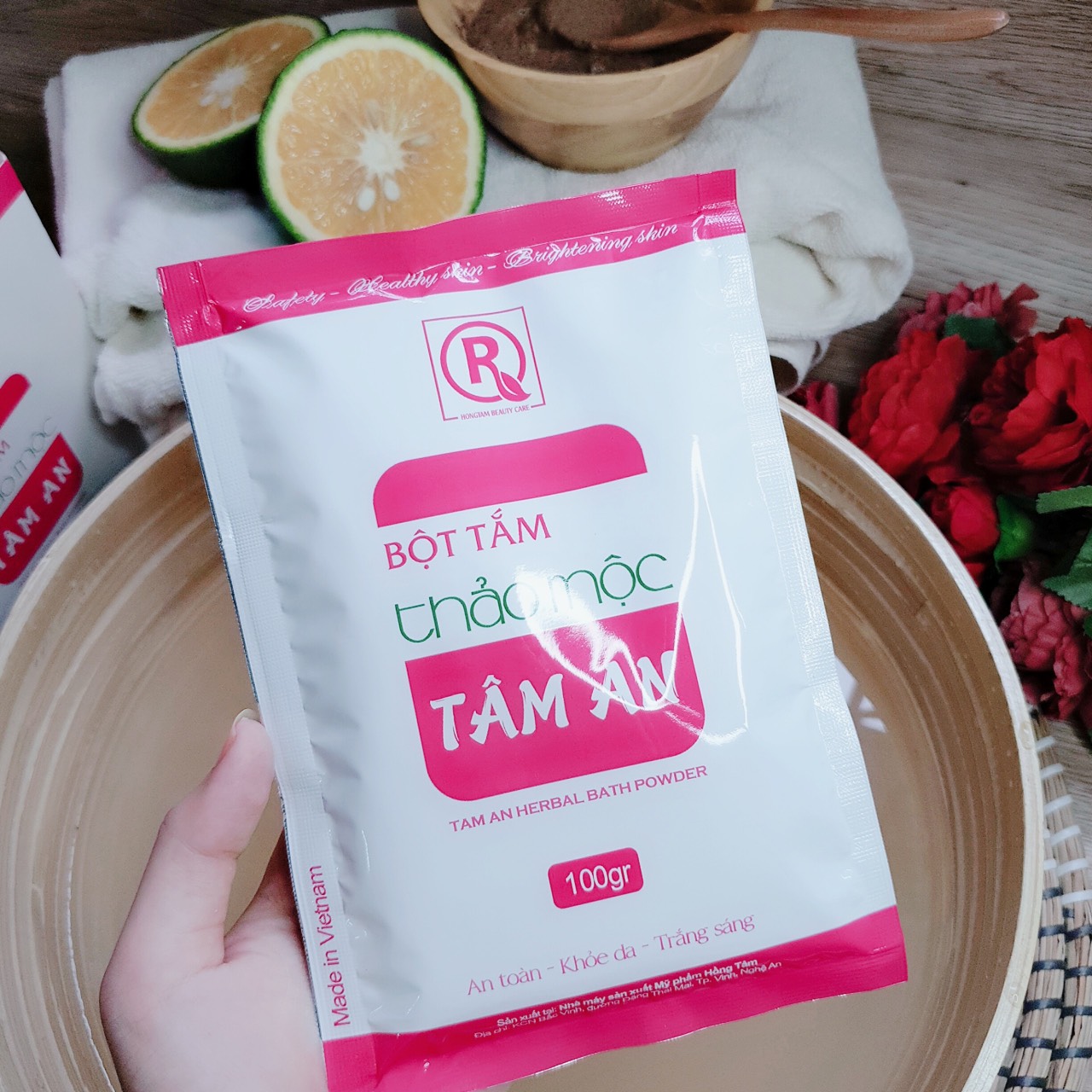 Bột tắm trắng thảo mộc TÂM AN gói 100g chính hãng / an toàn cho da nhạy cảm