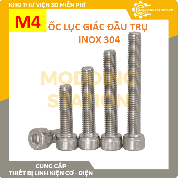 Ốc lục giác đầu trụ inox 304 size m4x5, m4x6mm, m4x8mm, m4x10mm, m4x12mm, m4x15mm, m4x18mm, m4x20mm, m4x25mm, m4x30mm, m4x35mm, m4x40mm, m4x45mm, m4x50mm