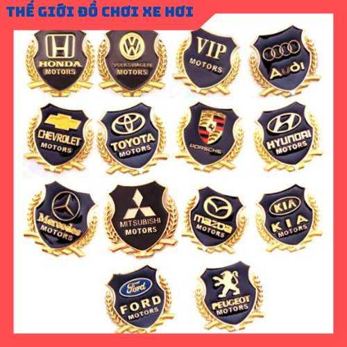 Logo bông lúa đủ thương hiệu xe Giá BỘ 2 CHIẾC trang trí ô tô xe máy ,Logo bông lúa theo hãng xe thép không gỉ mạ vàng ,bạc sang trọng