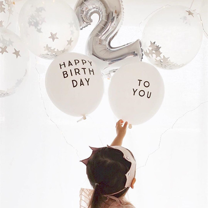 Bong bóng cao su trắng in chữ HAPPY BIRTHDAY TO YOU, trang trí sinh nhật Fubao Store