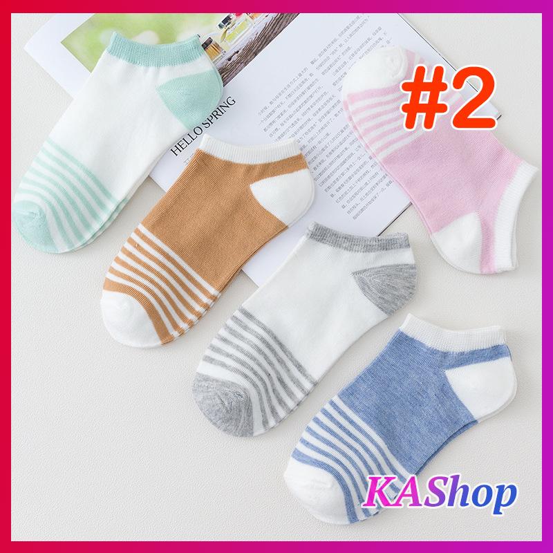 [HCM]Combo 5 Đôi Vớ mix sọc phối màu dễ thương - Tất cổ ngắn sọc - KAShop