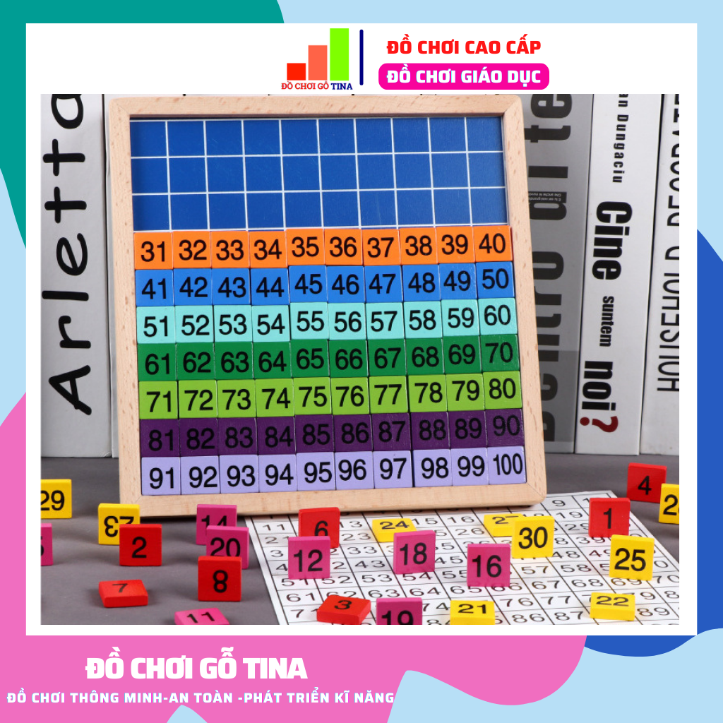 Đồ chơi cho bé bảng gỗ đếm số từ 1 đến 100 cho bé học toán, đồ chơi gỗ tina