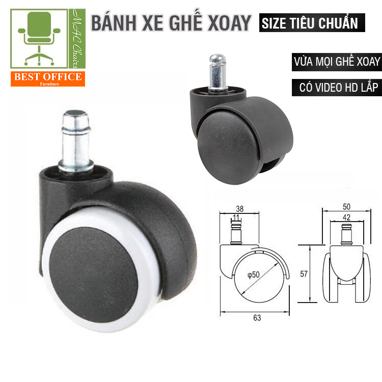 Bánh xe ghế xoay văn phòng, Size tiêu chuẩn phù hợp với tất cả chân ghế xoay- Ghế xoay văn phòng - Ghế game -Ghế xoay khác