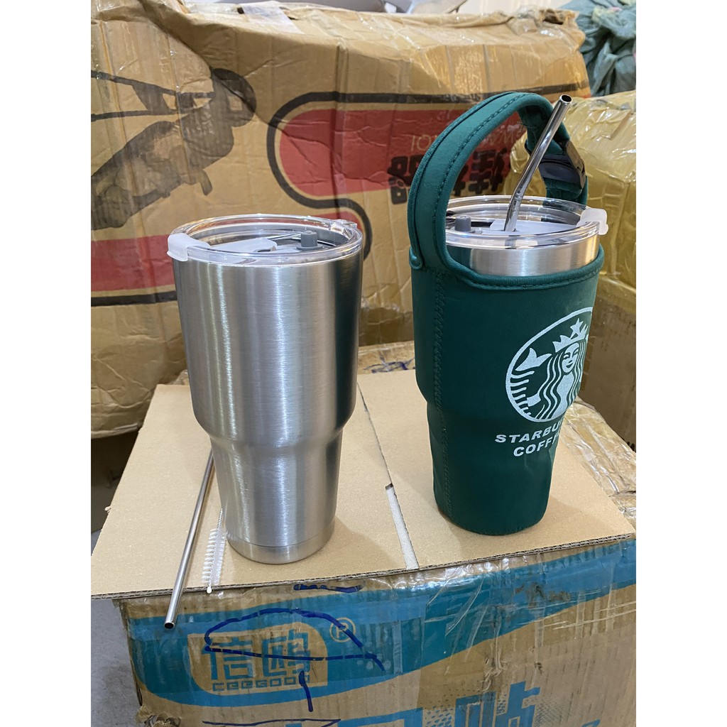 Ly giữ nhiệt 900ml mẫu inox kèm túi đựng và ống hút