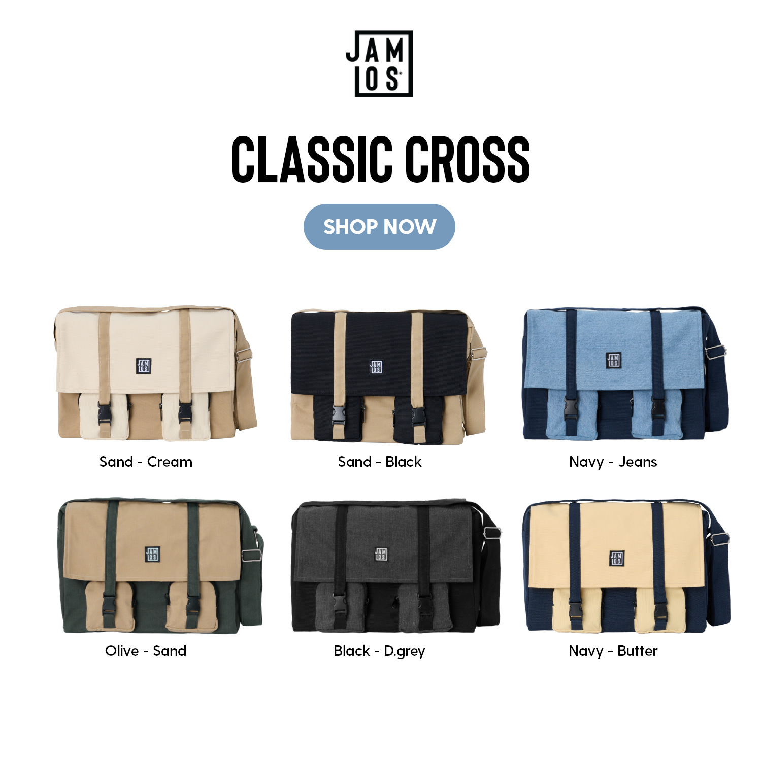 Jamlos Classic Cross - Túi đeo chéo thời trang nhiều ngăn đi học đi làm vải canvas vừa laptop 13inch A4