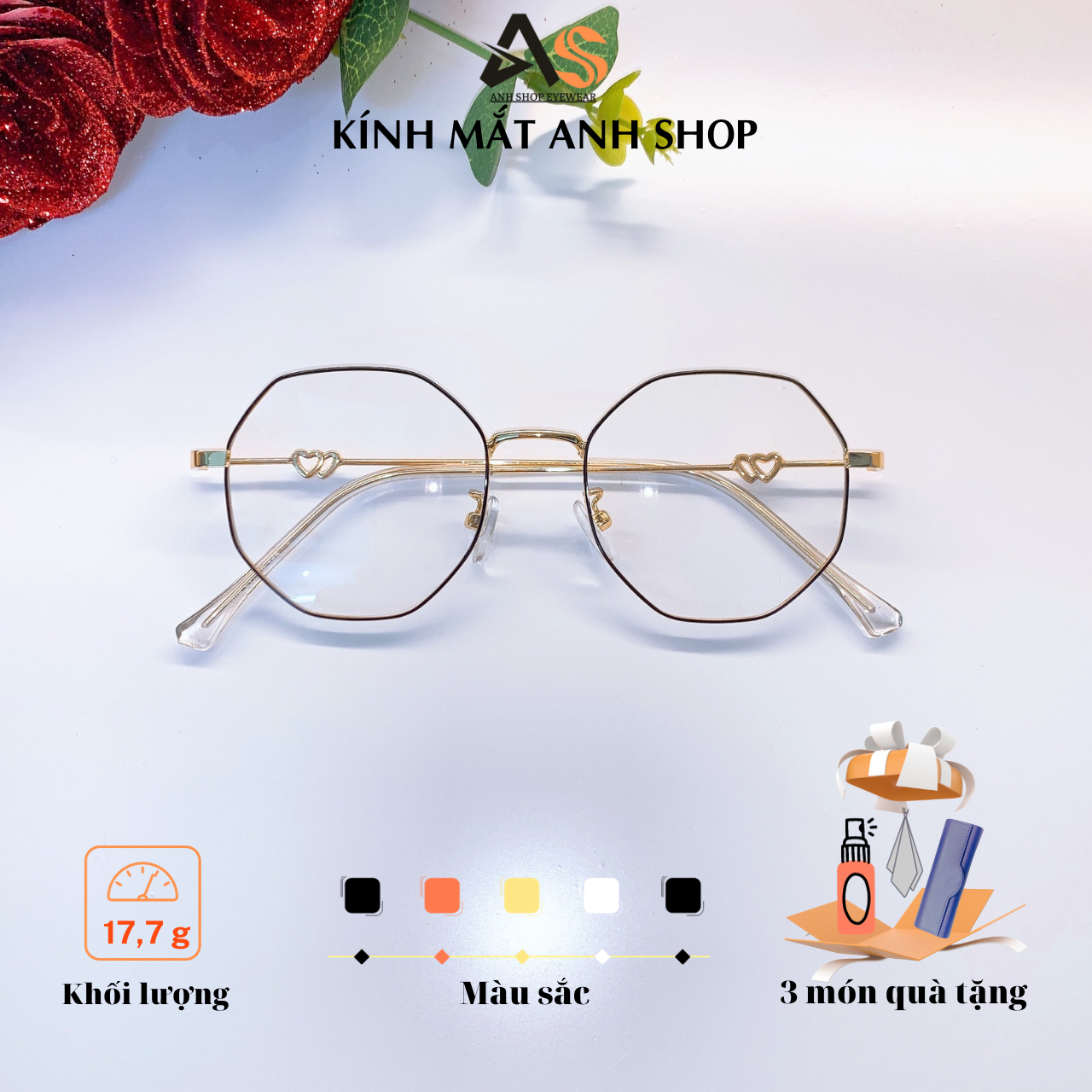 [3-5/8 Hoàn Tiền 25%] Gọng kính lục giác lục lăng Kính thời trang 19050A nhận cắt mắt cận viễn loạn
