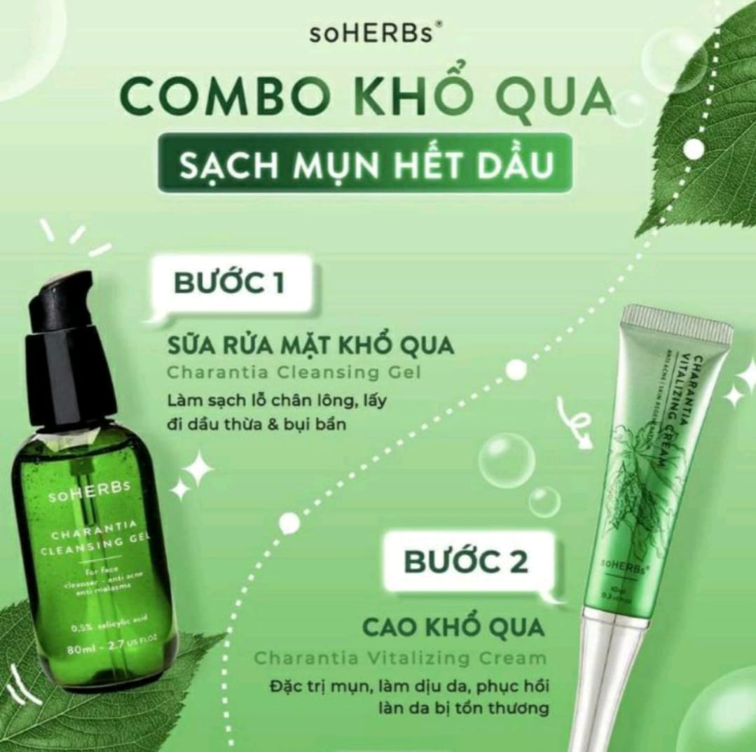 Cao khổ qua soherbs, sữa rửa mặt soherbs cho da dầu mụn , nhạy cảm giúp giảm mụn mờ thâm , cấp ẩm làm sạch da