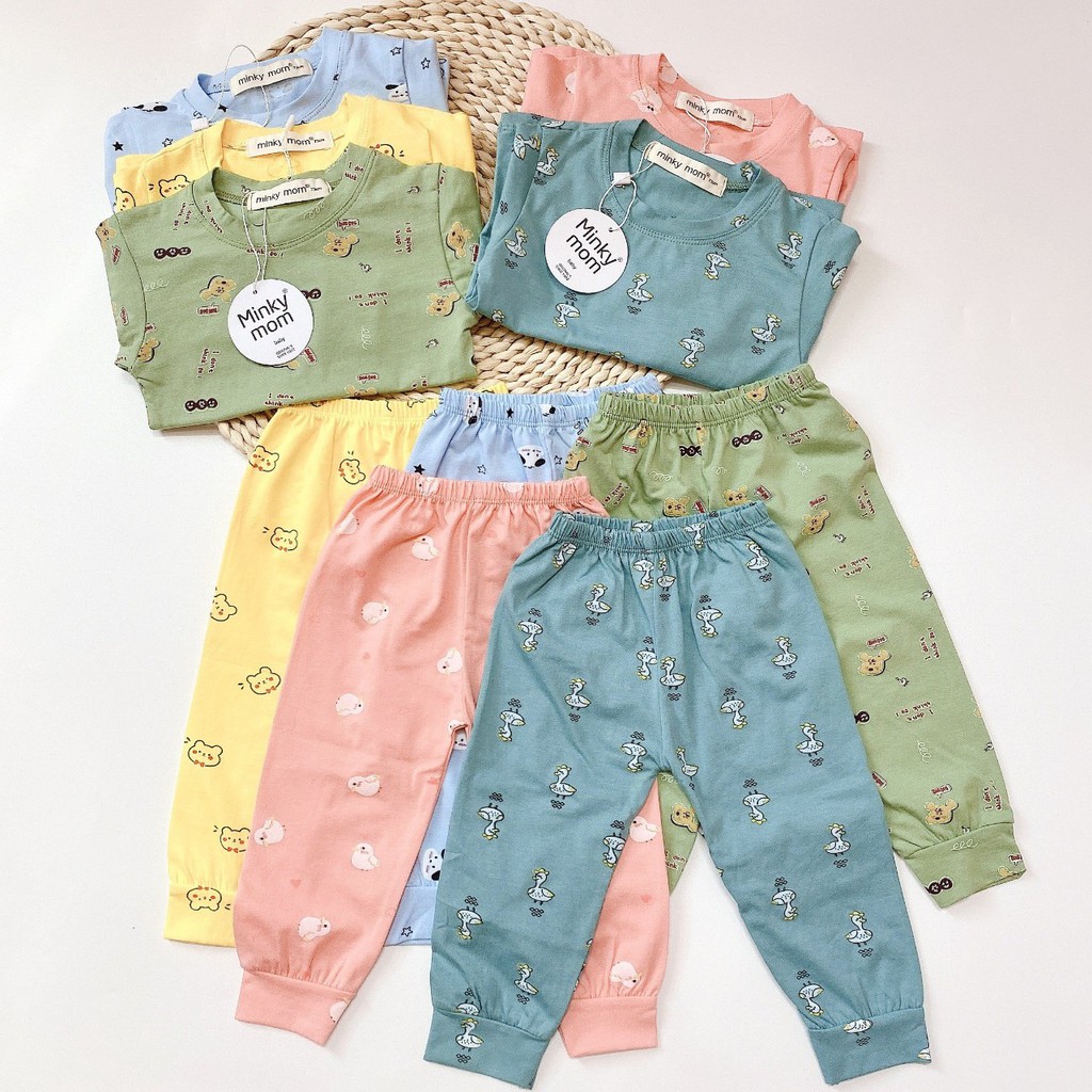 [Lấy mã giảm thêm 30%]Bộ dài tay cotton cao cấp  Minky Mom họa tiết Ngỗng xanh gà hồng
