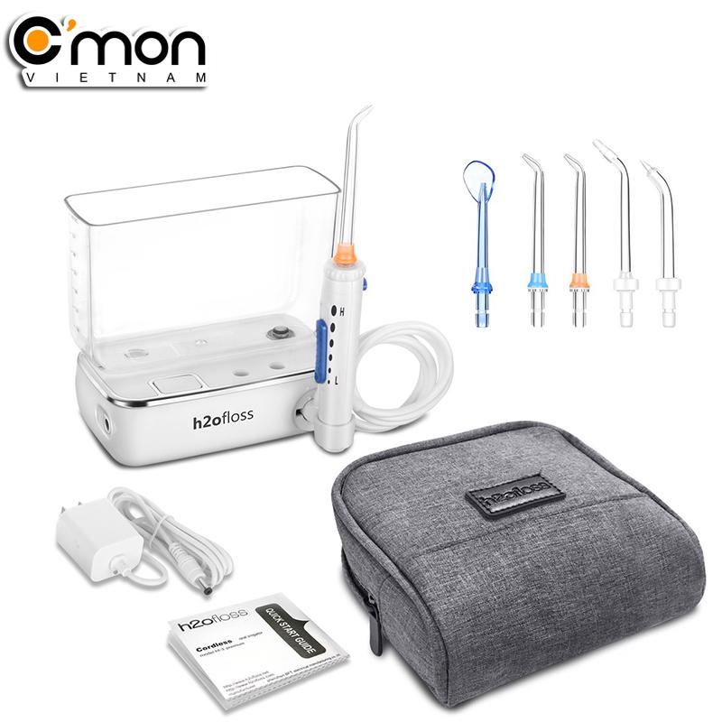 Máy vệ sinh răng miệng mini H2ofloss với 5 đầu xịt rửa 6 tốc độ tia nước - mẫu mới 2019