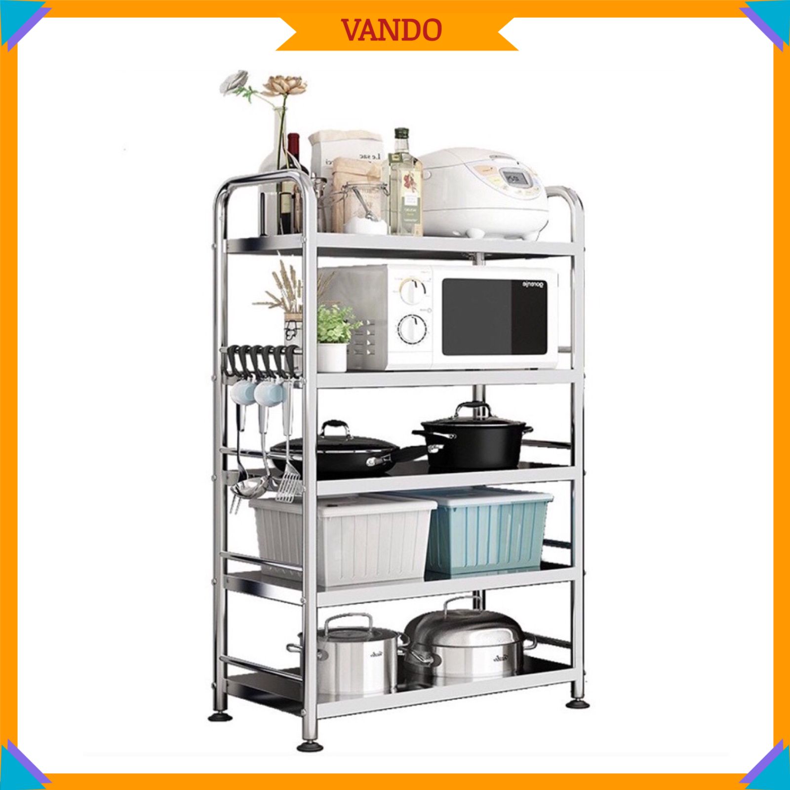 Giá kệ Inox 304 VANDO để đồ đang năng lò vi sóng nồi cơm điện để gia vị đồ nhà bếp để sách.