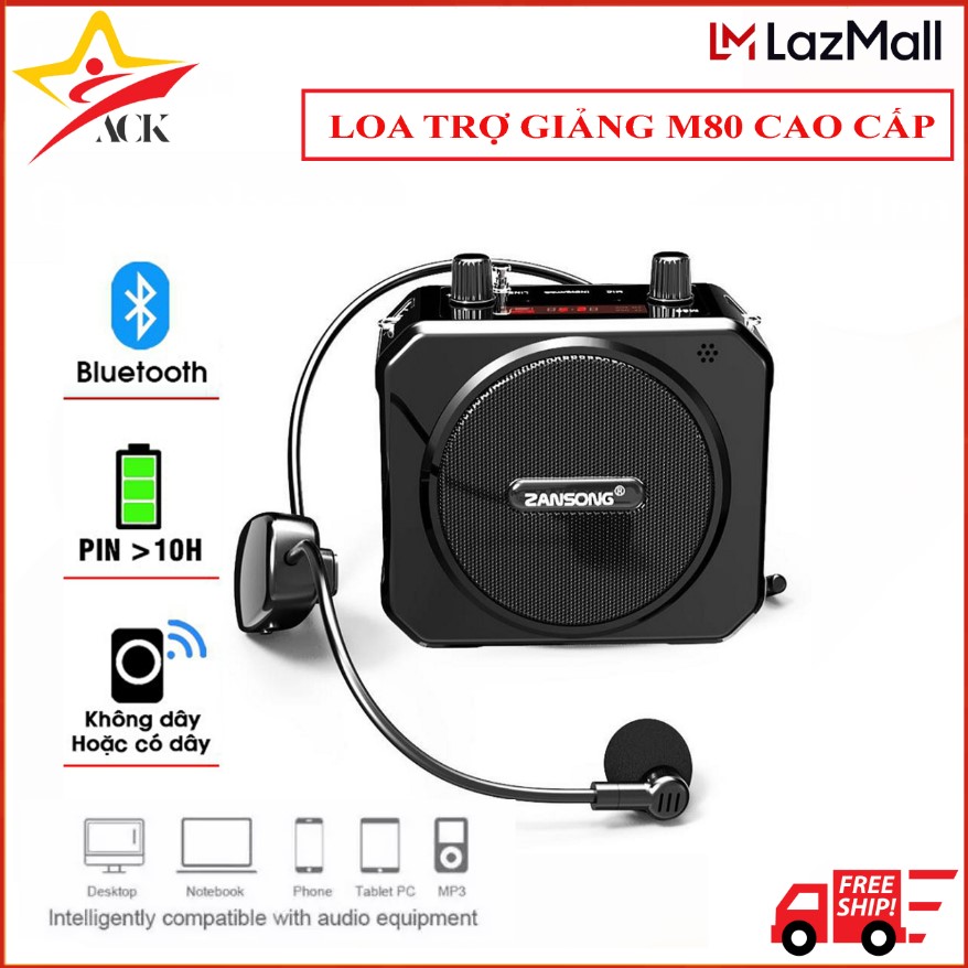Loa trợ giảng hồ chí minh,loa trợ giảng bluetooth,máy trợ giảng zansong m80, bluetooth 4.2, kèm mic không dây,kết nối: bluetooth, usb, thẻ nhớ microsd, fm,aux in: 3,5mm.