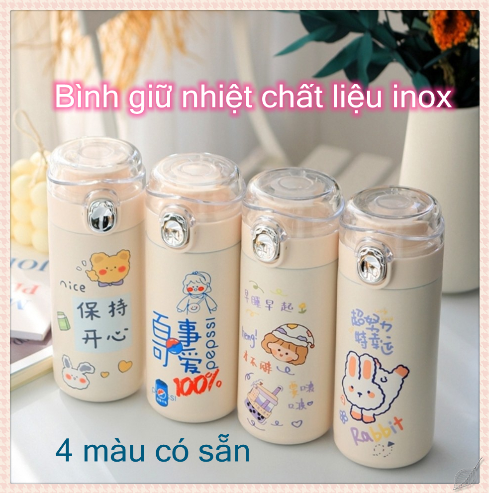 Bình giữ nhiệt inox hoạt hình có thể giữ nóng lạnh từ 6 đến 8 tiếng. 4 màu sắc cá tính, trẻ trung, năng động