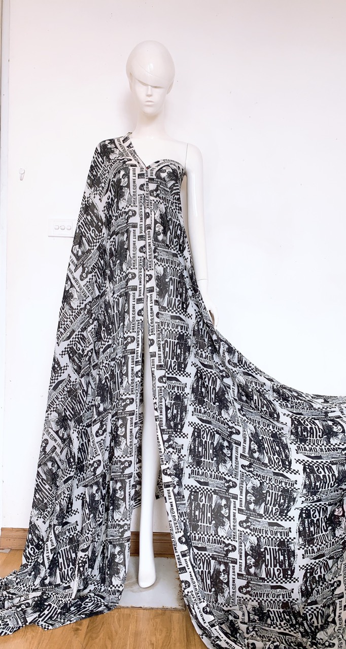 3,4m vải Chiffon hình cô gái trên bìa tạp chí chất đẹp co giãn khổ 1m45