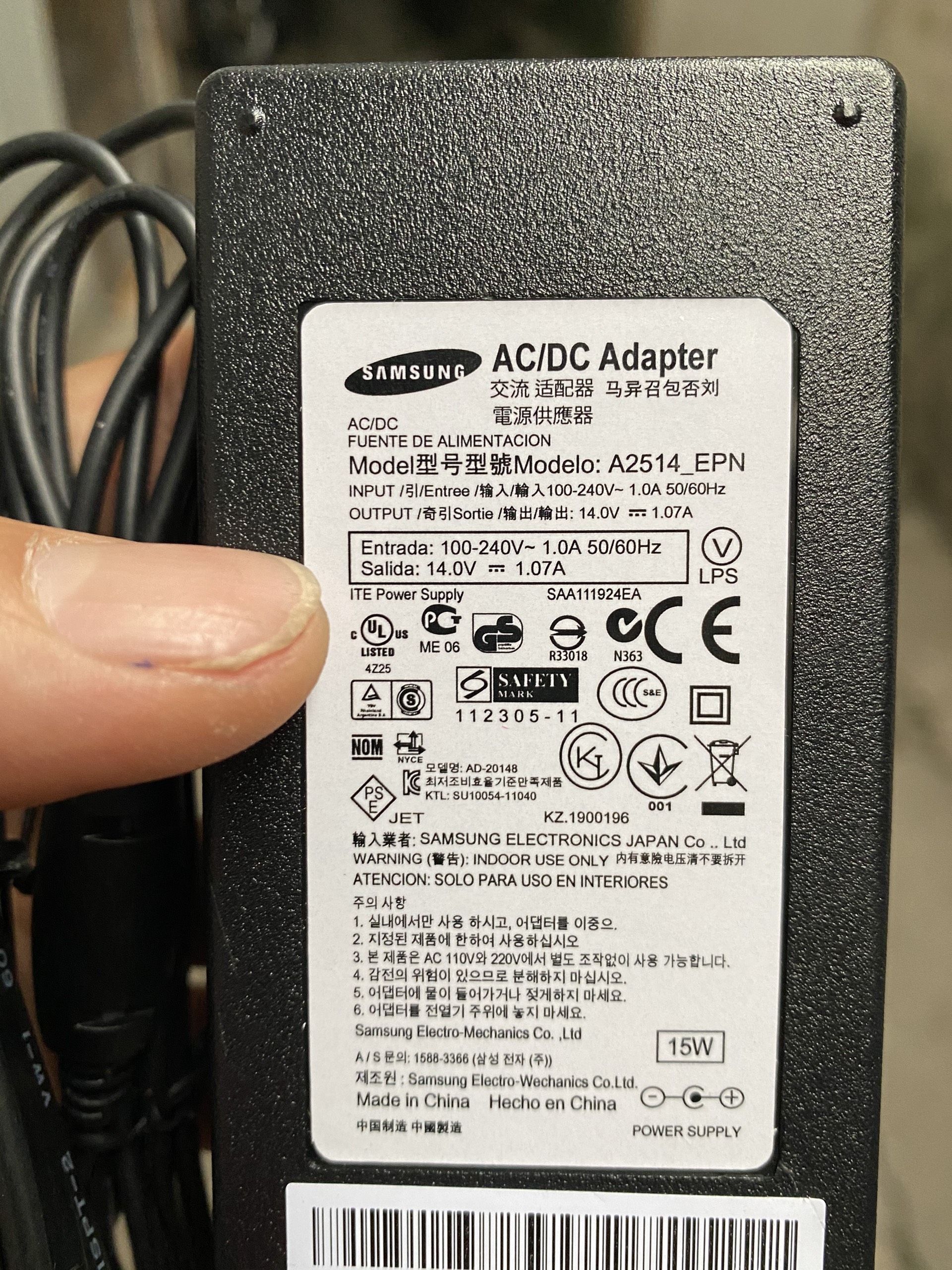 Nguồn sạc màn hình samsung 14V-1.07A bản gốc chính hãng