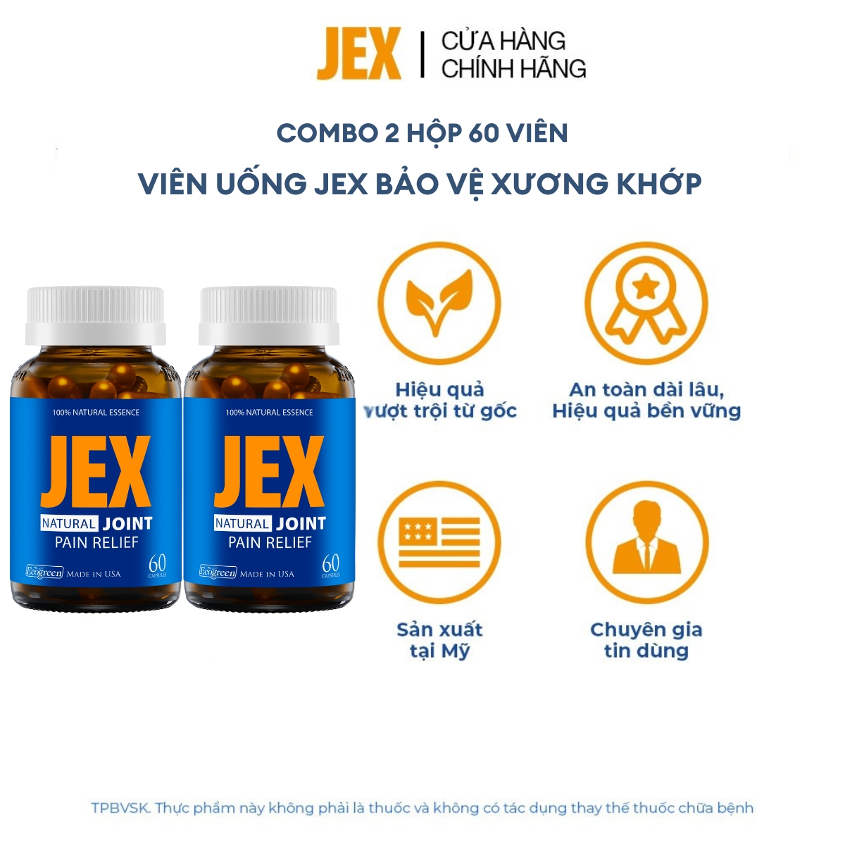 [Tặng Hộp 15v] Combo 2 Hộp 60v - Viên Uống Giảm Đau Xương Khớp JEX Ecogreen Tái Tạo Sụn Khớp