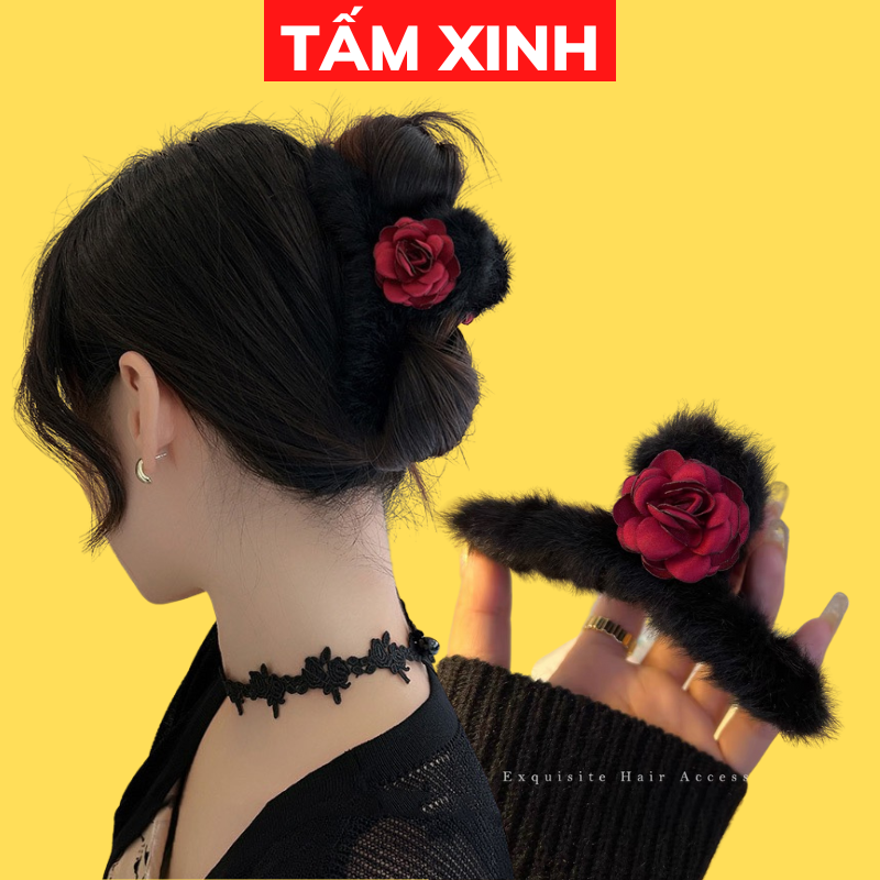 Kẹp tóc lông hotgirl đính hoa sang chảnh, kẹp cài tóc cao cấp nữ đẹp phong cách hàn quốc - KTLONGHOA