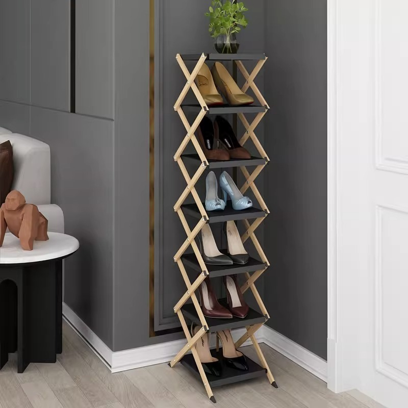 Giá sắt để giày dép gấp cho lối vào nhỏ, kiểu dáng mới, nhiều lớp tiết kiệm không gian, dễ dàng lắp đặt`