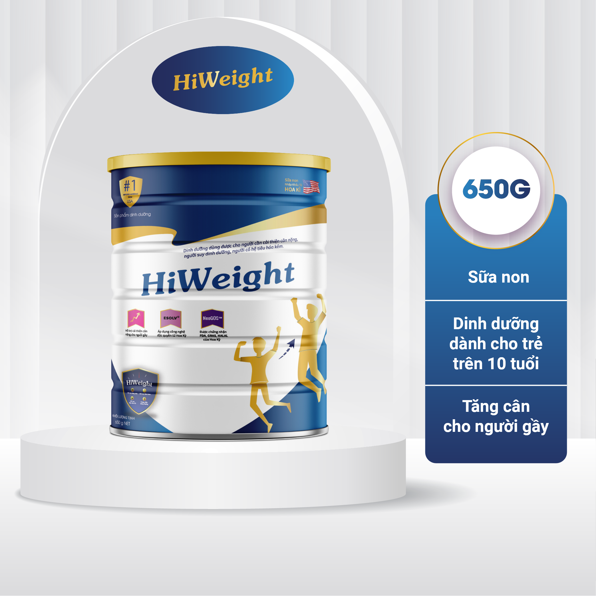 Sữa tăng cân HiWeight 650g - Sữa non nhập khẩu từ Hoa Kỳ dành cho người gầy và trẻ trên 10 tuổi