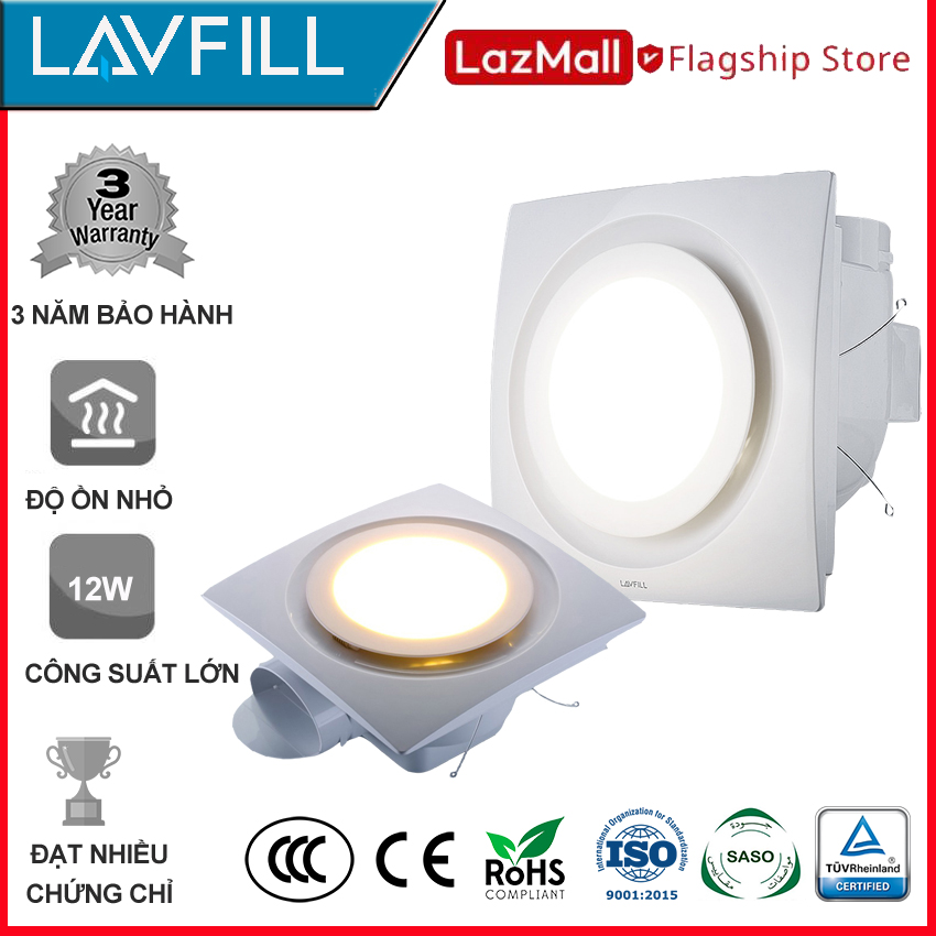 Quạt thông gió hút mùi âm trần có đèn LED LAVFILL LFCV-12DL, LFCV-16DL với công suất 25w và 30w