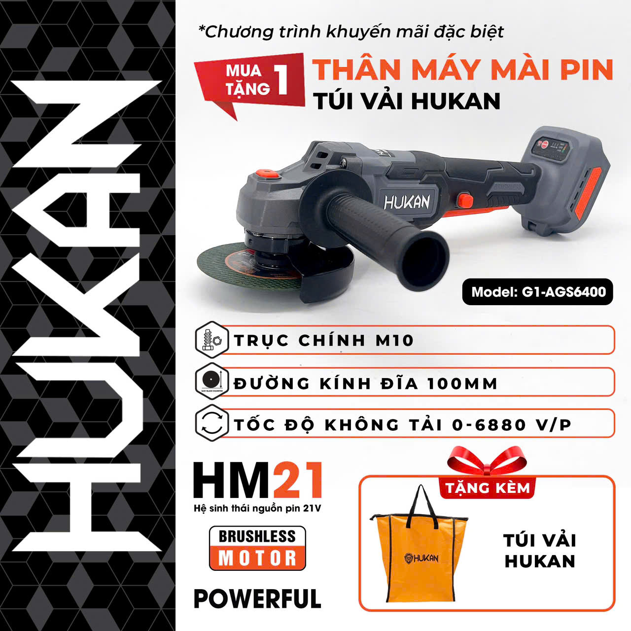 ( THÂN MÁY) Máy mài pin Hukan 6400BL. 3 cấp chỉnh tốc CHÂN PIN PHỔ THÔNG