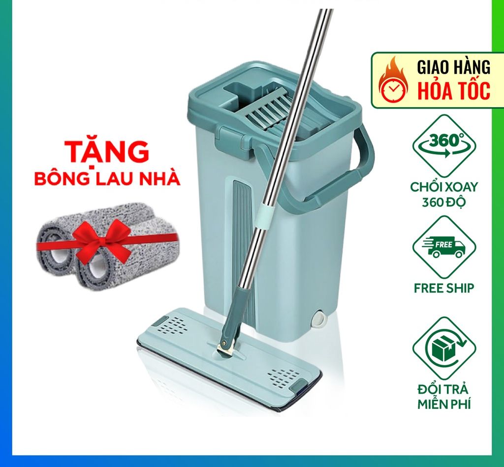 SHIP SIÊU RẺ ( LOẠI 1 gồm THÙNG LAU + CÂY LAU + KÈM 2 BÔNG LAU ) - Bộ cây lau nha thông minh - COMBO lau nhà tự vắt thông minh - Bộ lau nhà 360 độ - 2 ngăn tự vắt tiện dụng lau sạch - Cây lau nhà đa năng - Mua thùng lau nhà thông minh