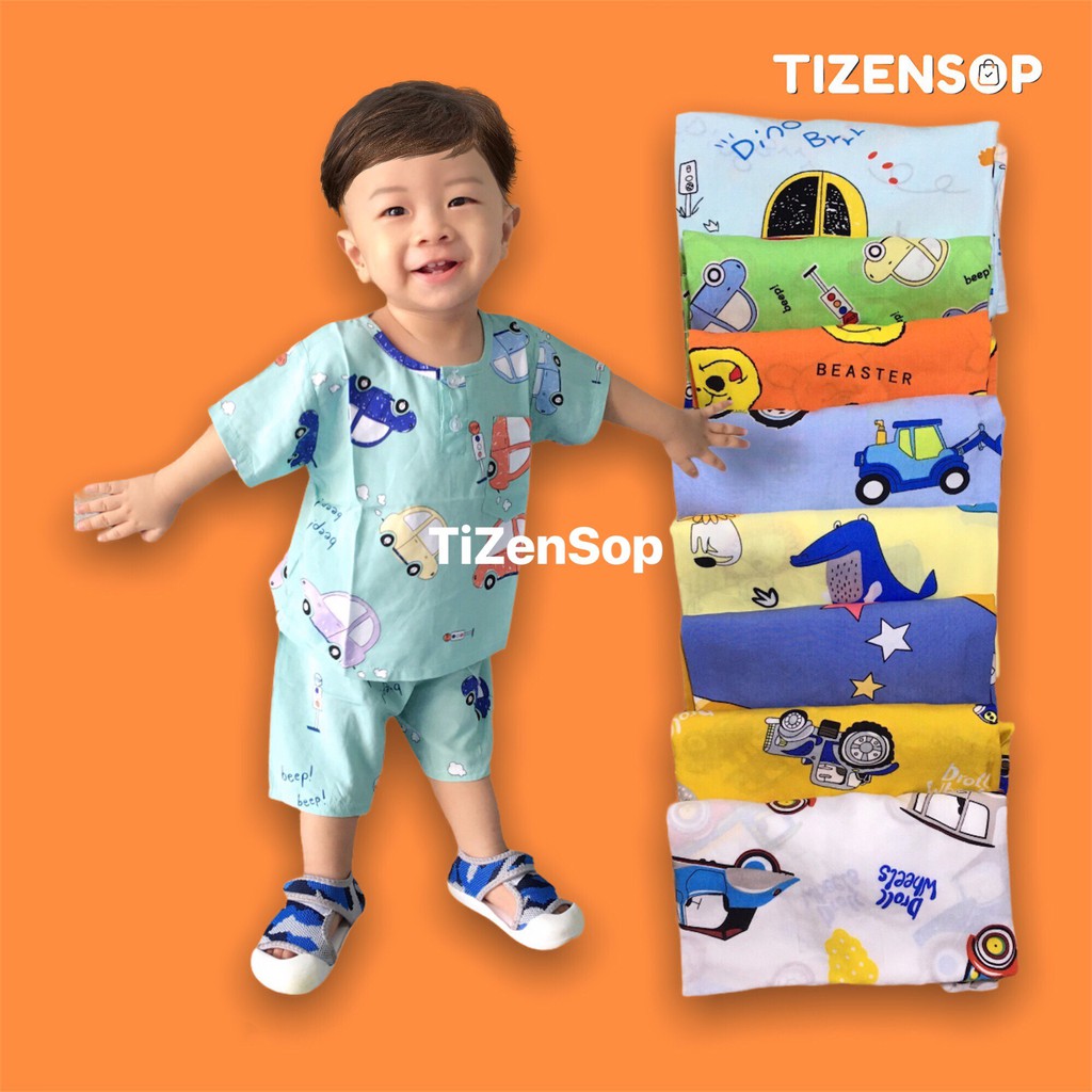 Đồ tole bé trai bộ tone lanh loại đẹp kiểu quần đùi cộc tay | Bộ tole lanh cho bé họa tiết động vật, ô tô, khủng long | Đồ bộ bé trai size 5kg - 40kg
