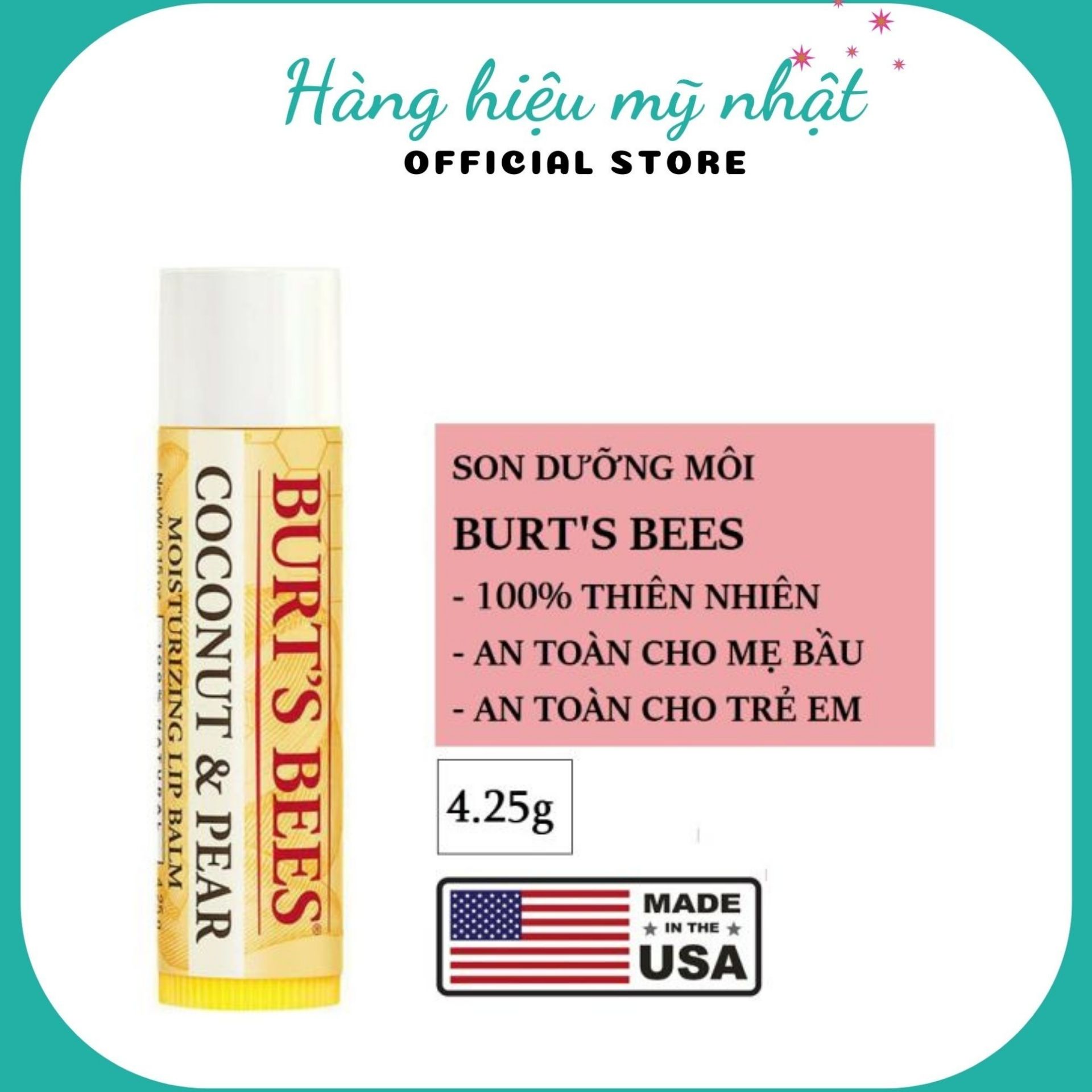 Son dưỡng môi burt's bees moisturing lip balm 100 % natural 4.25g