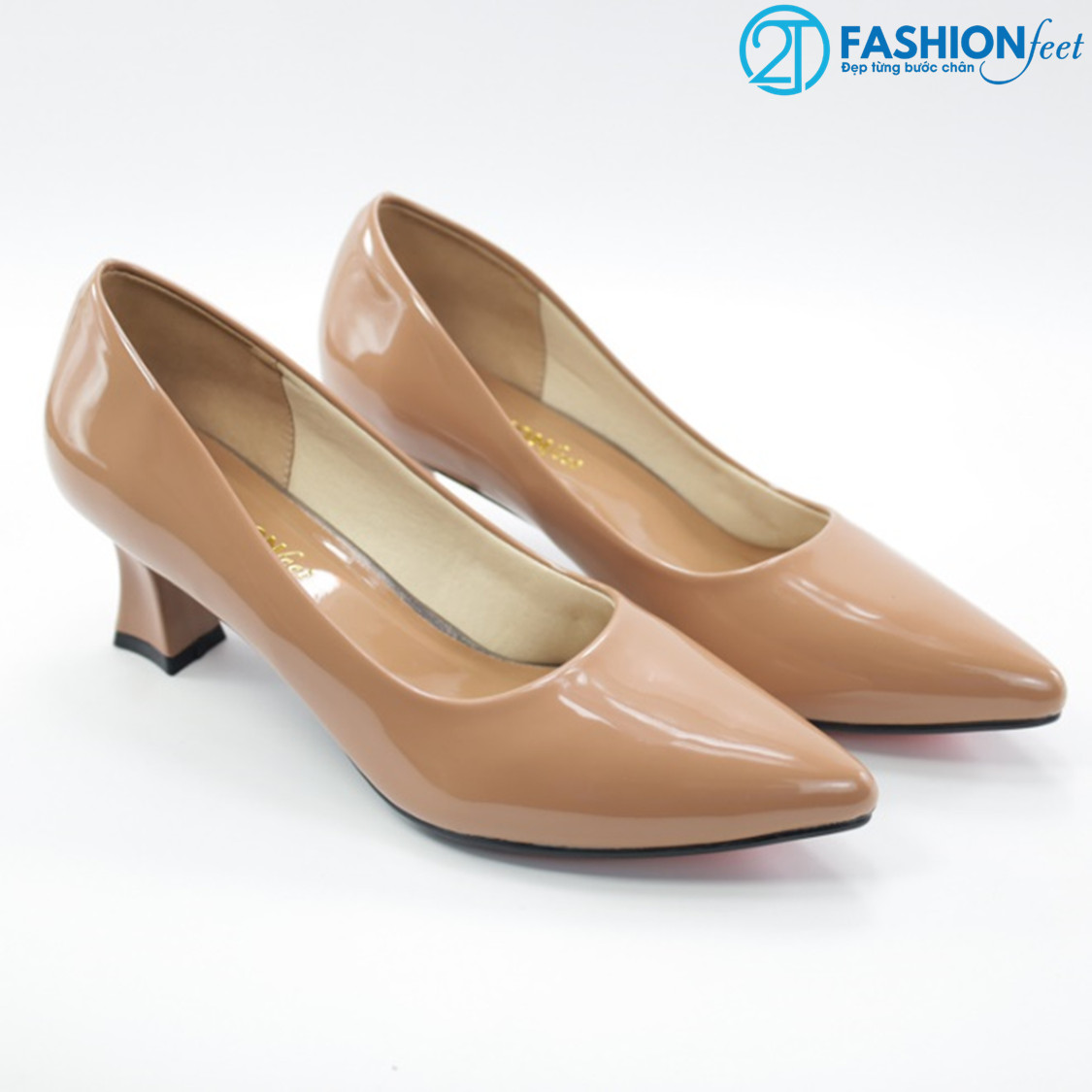 Giày cao gót da bóng êm chân chính hãng 2tfashion feet, mũi nhọn , gót 5 phân - hcg0033