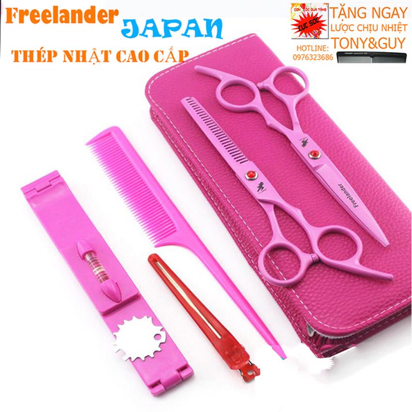Bộ 2 kéo cắt tỉa tóc Freelander Kéo Mái Nữ tặng bao kéo Kasho và 2 lược Tony&Guy chịu nhiệt cao cấp trị giá 129k