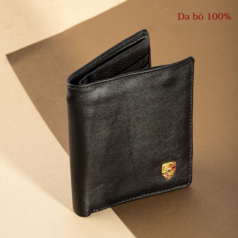 Ví nam dạng đứng chất liệu da bò logo Porsche hàng thủ công Việt Nam nhỏ gọn, tiện lợi