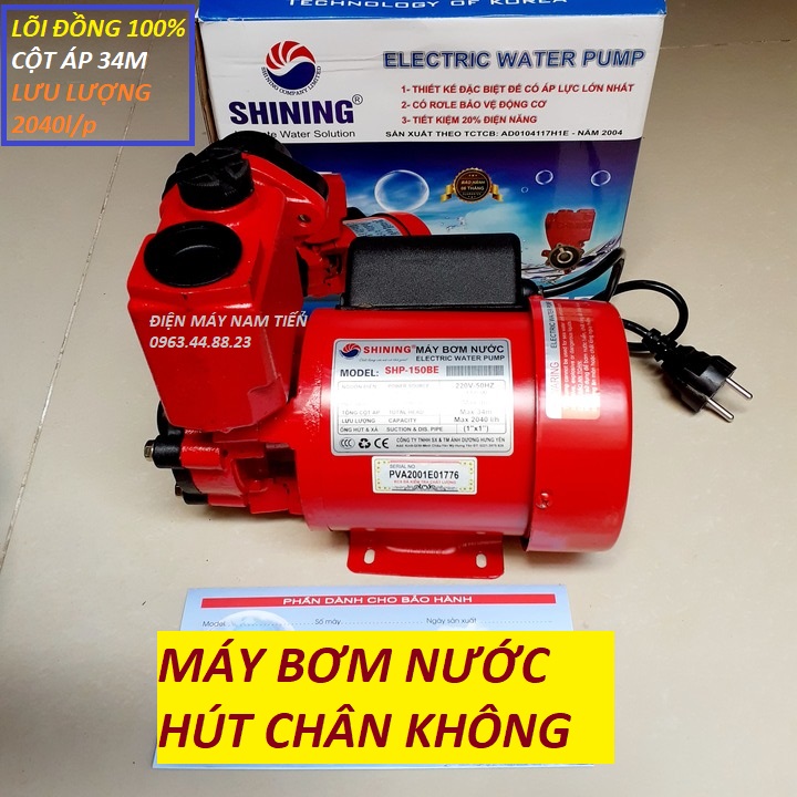 Máy Bơm Nước Đa Năng Hút chân không SHINING-150BE, sử dụng công nghệ chân không, thích hợp để bơm nước từ mặt đất lên bồn chứa nước của các nhà cao tầng .